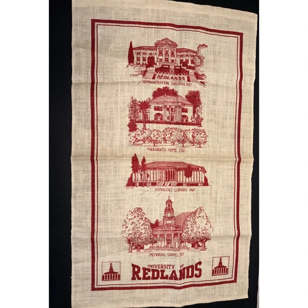 Vintage University of Redlands Linen Tea Towel Collegiate Souvenir California